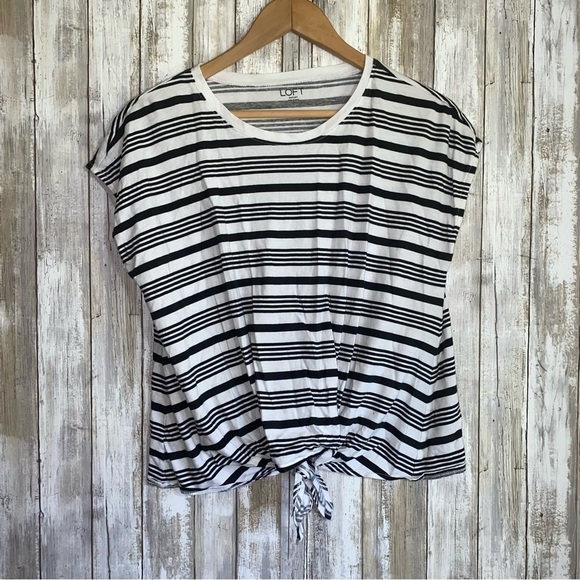 Loft White Stripe Tie Bottom Tee - Picture 1 of 5